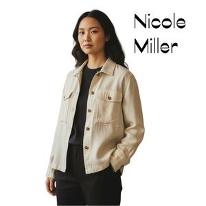 Anthropologie Nicole Miller Cream Safari Neutral Pure Linen Jacket NWOT Size L